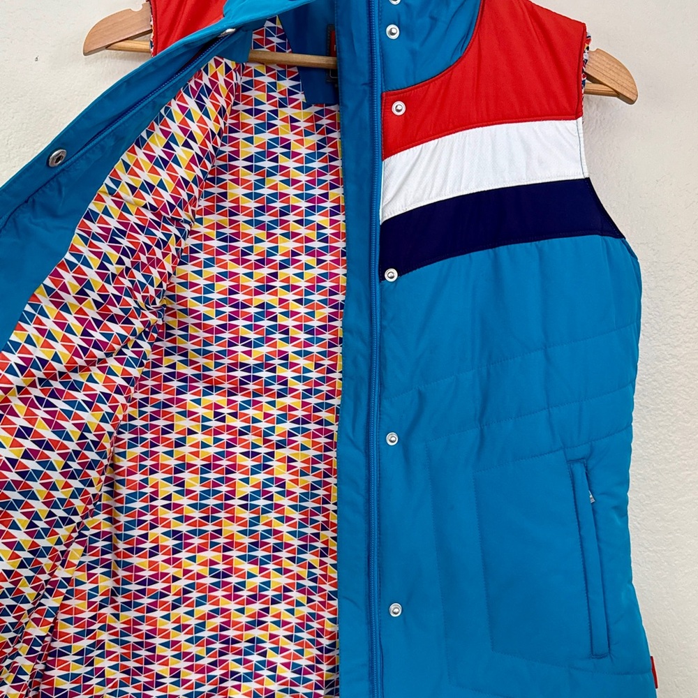 Merrell Blue and Red Colorblock Puffer Vest - Picture 3 of 9